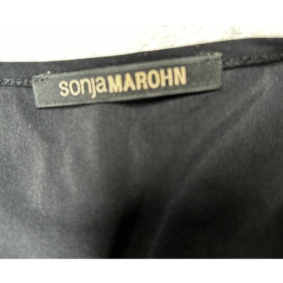Sonja Marohn Women Scoop Neck Ruched Top Blouse Size 42 Black 3/4 Sleeve Stretch - Picture 3 of 10
